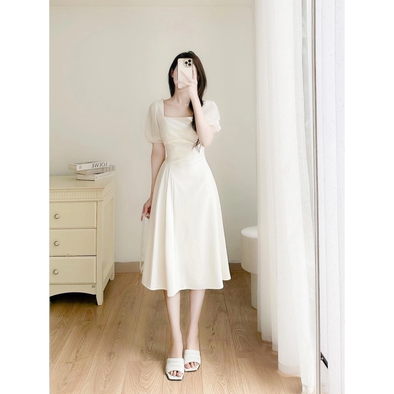 Đầm nữ xinh cổ vuông đi dự tiệc đi chơi chất liệu vải Hàn cao cấp 496543