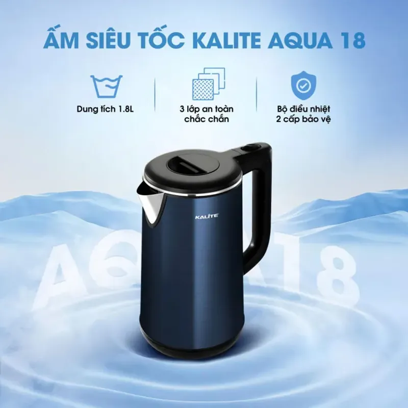 ⚡️🔥 Ấm siêu tốc KALITE Aqua 18 – Dung tích 1,8L, inox 304 an toàn tuyệt đối 780601