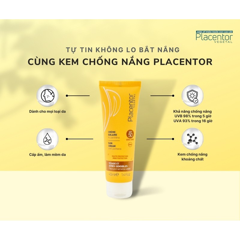 Kem chống nắng, không màu Placentor Vegetal Sun Cream Spf50 Pa++++ 40ml - Ry Store 186674