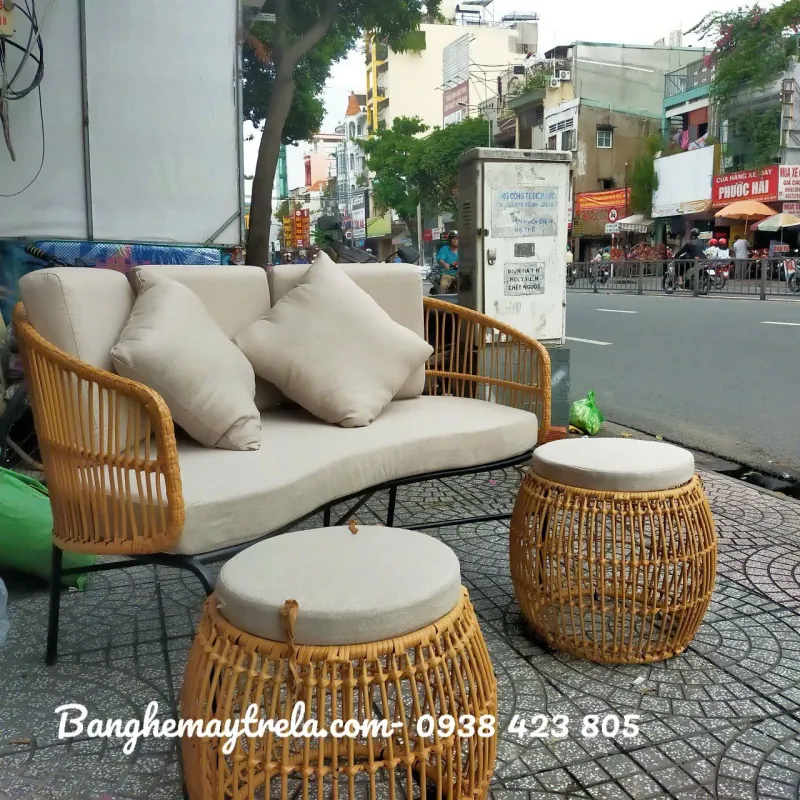 Bàn ghế sofa mây nhựa ngoài trời 558829