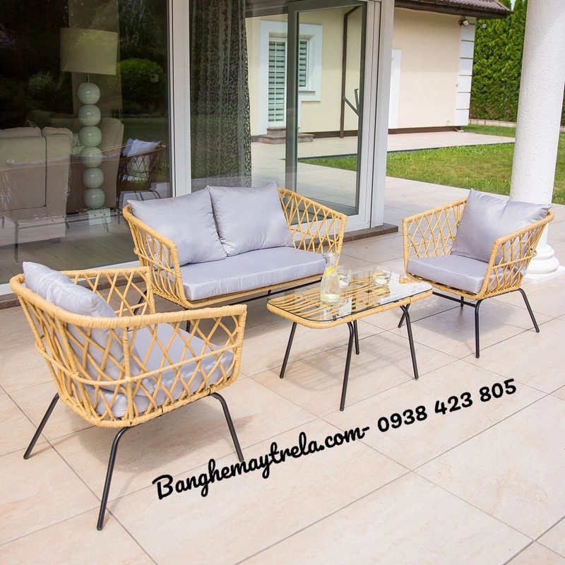 Bàn ghế sofa sân thượng mây nhựa 444216