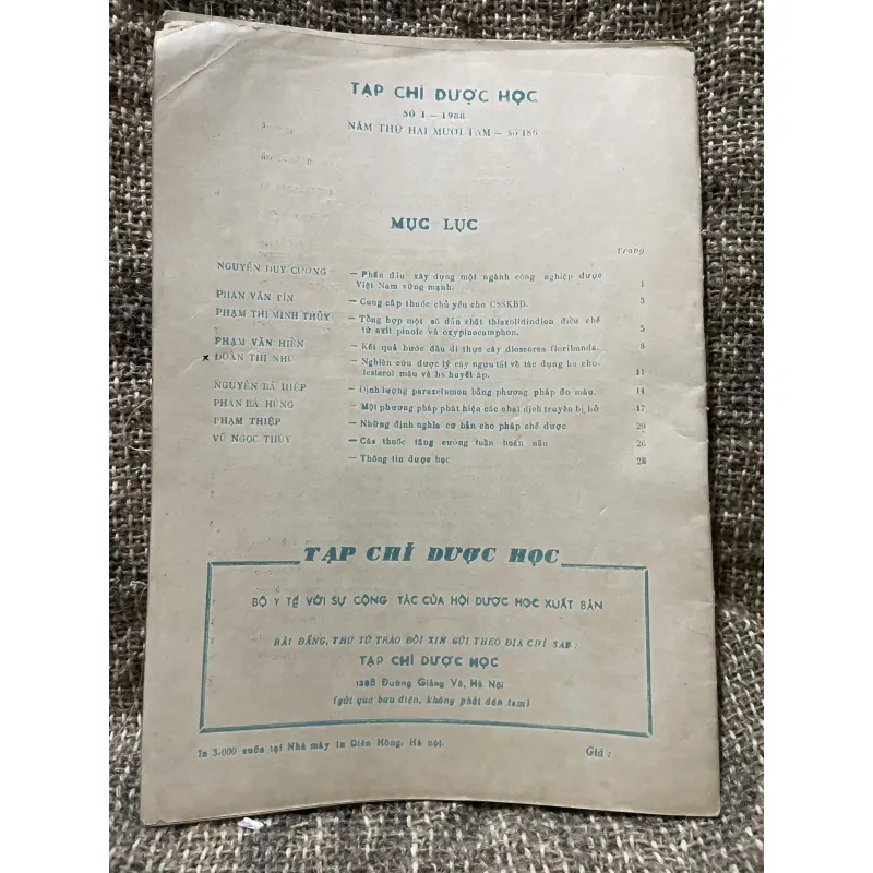Tạp chí Dược học - khổ lớn - số 1.1988 1009127