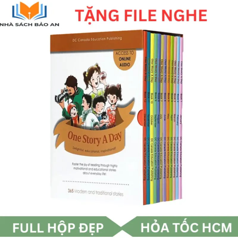 Sách màu - ONE STORY A DAY LEVEL 3 Trọn bộ 12c kèm hộp tặng file nghe 960200