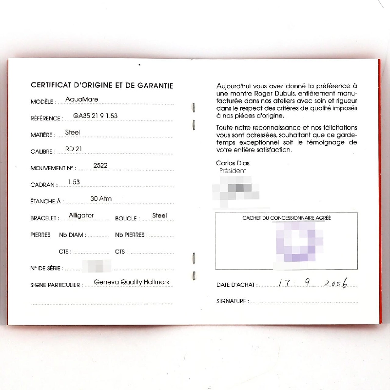 Roger Dubuis Aquamarine GA35 21 9 1.53 SS tự động - Hàng hiệu Chính hãng 874406