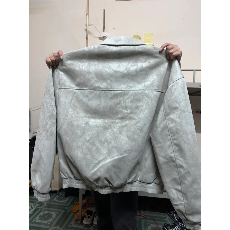 Áo khoác bomber nam nữ chất liệu giả da màu xám bạc size chuẩn 799434