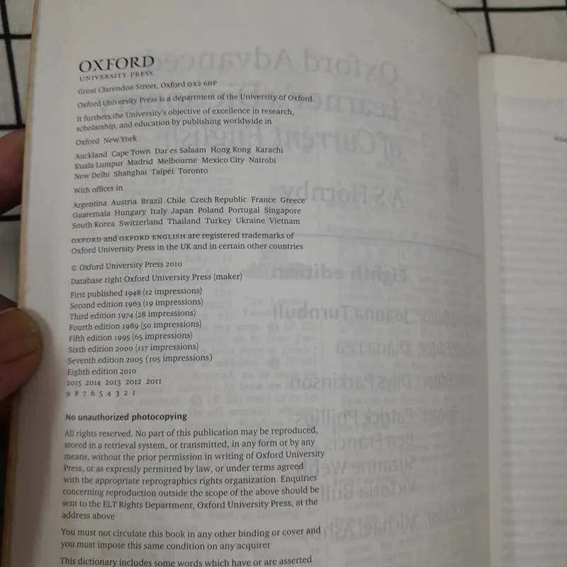 OXFORD Advanced Learner's Dictionary. New 8TH Edition bìa mềm. AS Hornby  594613