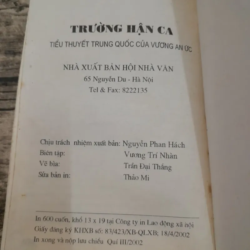 Tiểu thuyết Trường Hận Ca của Vương An Ức. Lê Sơn dịch. Lời GT của Vương Trí Nhàn 757641