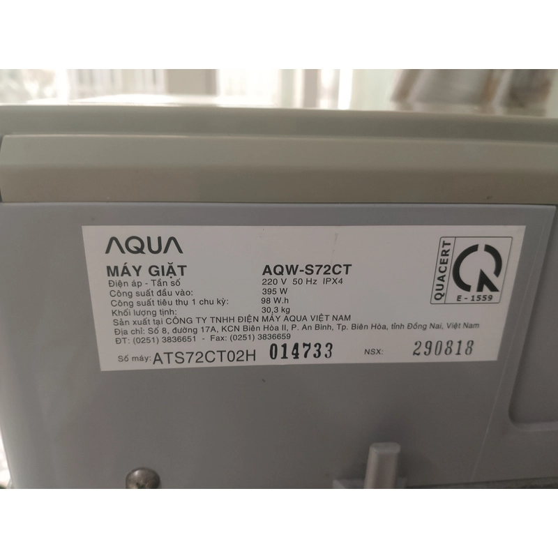 Thanh lý máy giặt Aqua cũ 7.2kg 476595