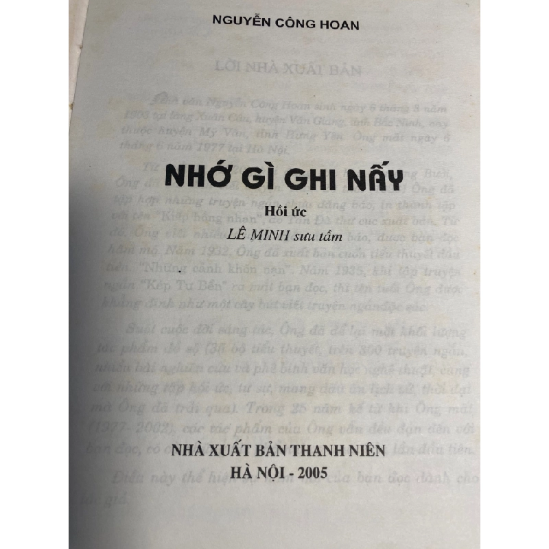 Nhớ Gì Ghi Nấy ( Hồi ức) - Nguyễn Công Hoan- Bìa cứng-NXB Thanh Niên- Năm xb2005- Sách lưu kho chưa qua sử dụng 438181