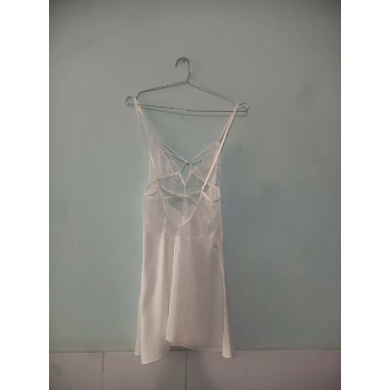 Váy ngủ 2 dây lụa satin phối ren ngực và lưng quyến rũ 1059336