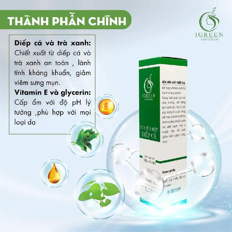 Sữa rửa mặt diếp cá IGREEN dạng gel 8233