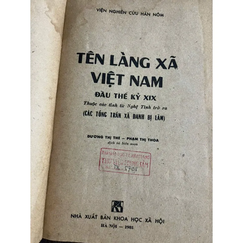 TÊN LÀNG XÃ VIỆT NAM ĐẦU THẾ KỶ 19 (thuộc các tỉnh từ Nghệ Tĩnh trở ra) NXB KHXH 1981 1004039