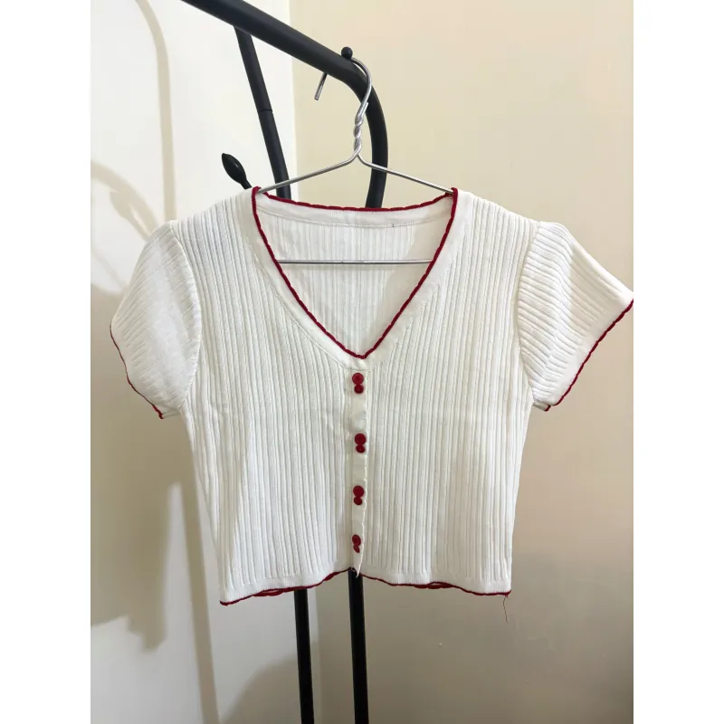 Áo len croptop nữ cổ chữ V (new còn tag) 791305