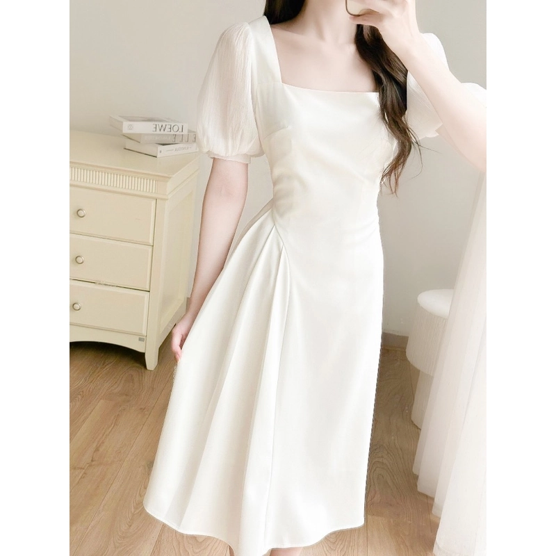 Đầm nữ xinh cổ vuông đi dự tiệc đi chơi chất liệu vải Hàn cao cấp 496543