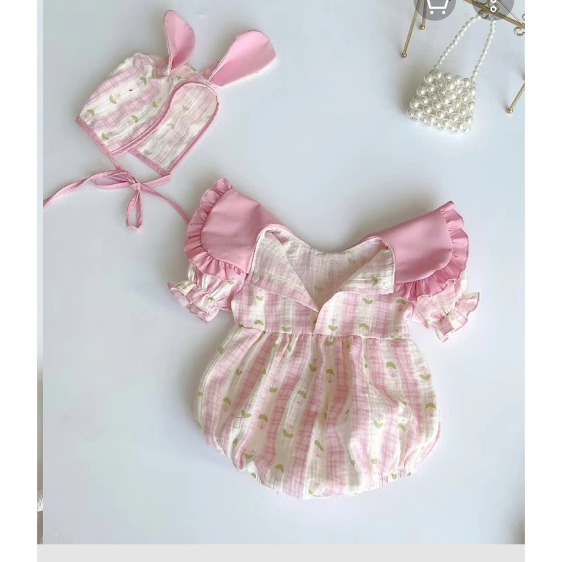 Bodysuit xô muslin, cổ nơ to cho bé gái  5-7kg 462198