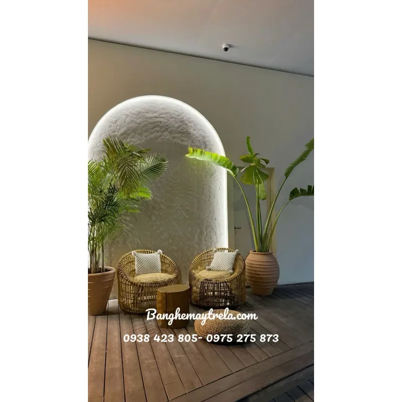 Bàn ghế sofa trứng mây tre 793124