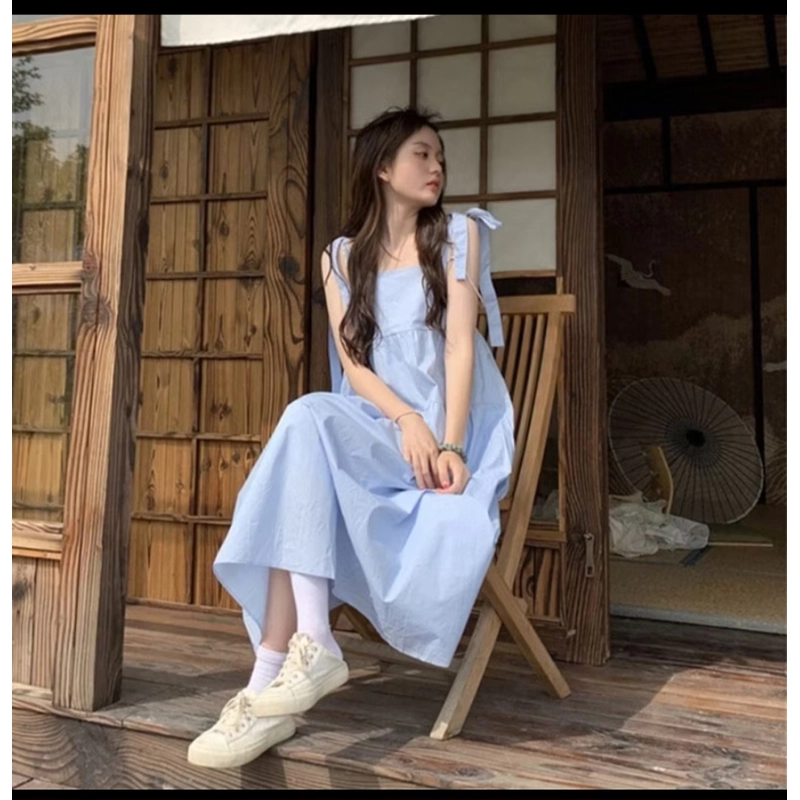 Đầm babydoll 2 dây buộc nơ kiểu dáng hàn quốc, váy maxi đi biển dáng dài duyên dáng 316580