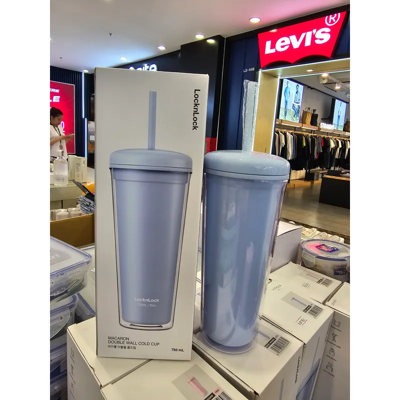 Ly Nhựa 2 Lớp Lock&lock Kèm Ống Hút Macaron Double Wall Cold Cup 750ml Màu Xanh Da Trời
 593161