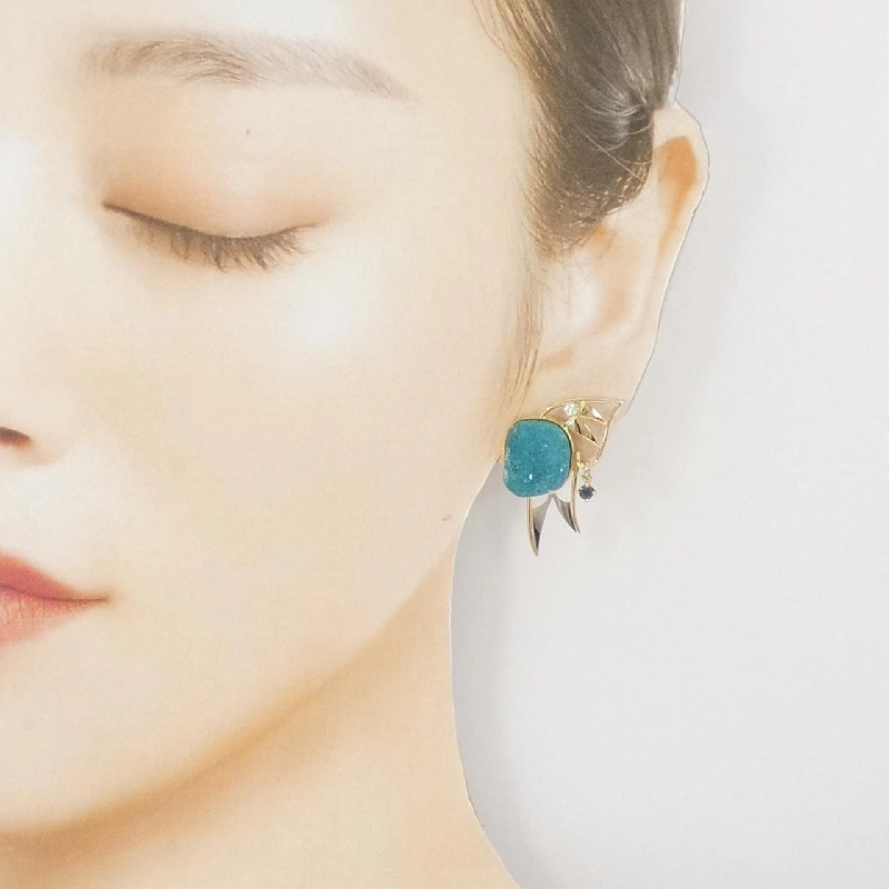 K18YG/PT Đá Chrysocolla Bông Tai - Hàng hiệu Chính hãng 869895