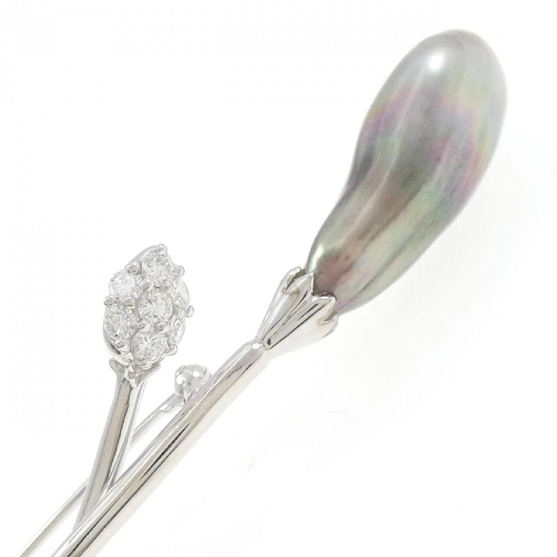 K18WG Ngọc trai đen brooch - Hàng hiệu Authentic 871036