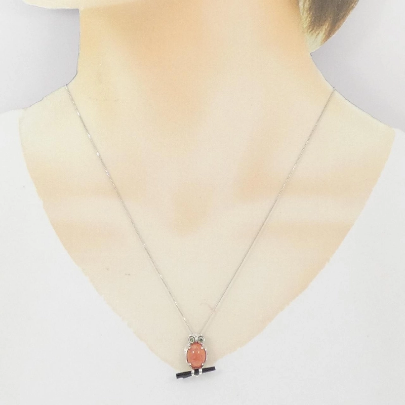 K18WG Cú Mèo Đá Rhodochrosite Dây Chuyền - Hàng hiệu Chính hãng 860051