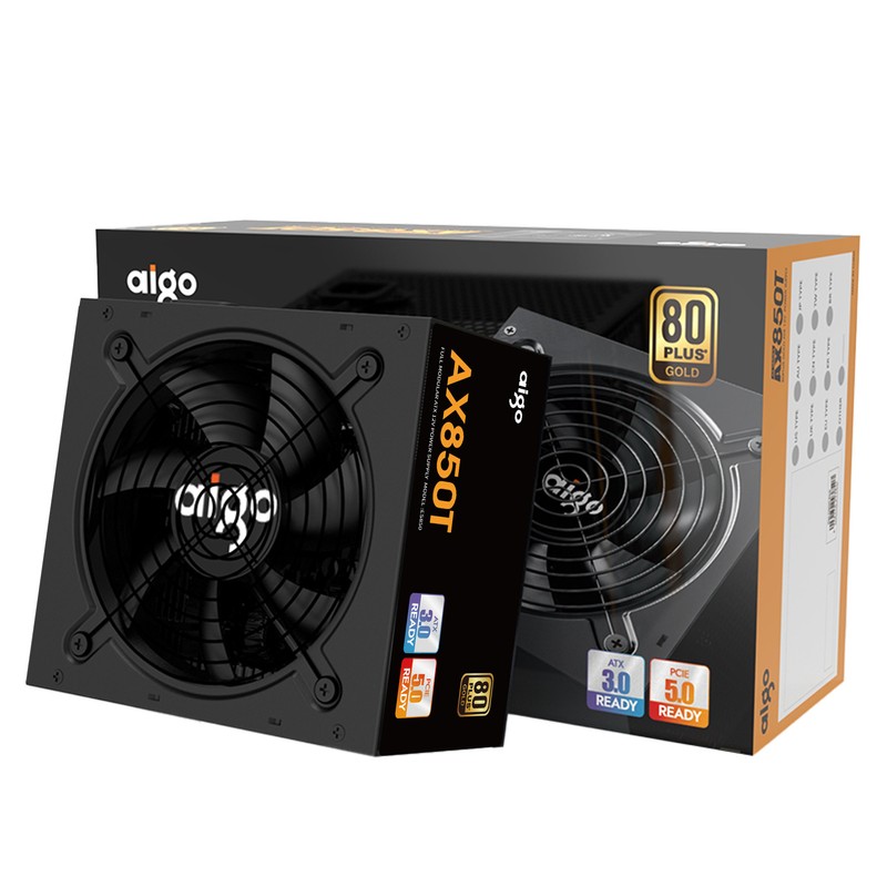 BỘ NGUỒN MÁY TÍNH AIGO MODEL AX850T 850W 80 GOLD, PCIE 5.0, atx 3.0, APFC, DC TO DC 75137