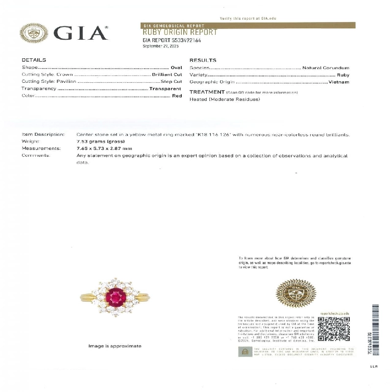 Nhẫn Ruby K18YG 1.16CT - Hàng hiệu Chính hãng 854229