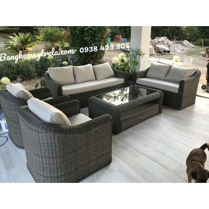 Bàn ghế sofa phòng khách mây nhựa 607395