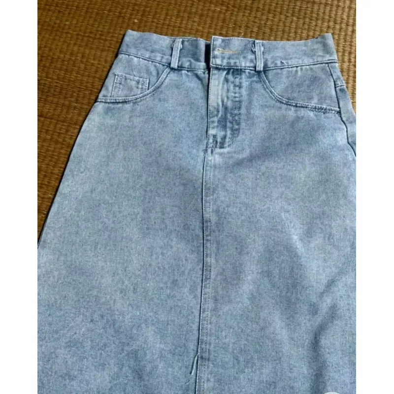 Chân Váy Jean Xẻ Sau Dài Qua Gối Phong Cách 663990