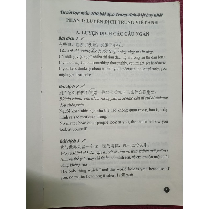 Sách Tuyển Tập 400 mẫu bài dịch TRUNG ANH VIỆT "Hay nhất" 158699
