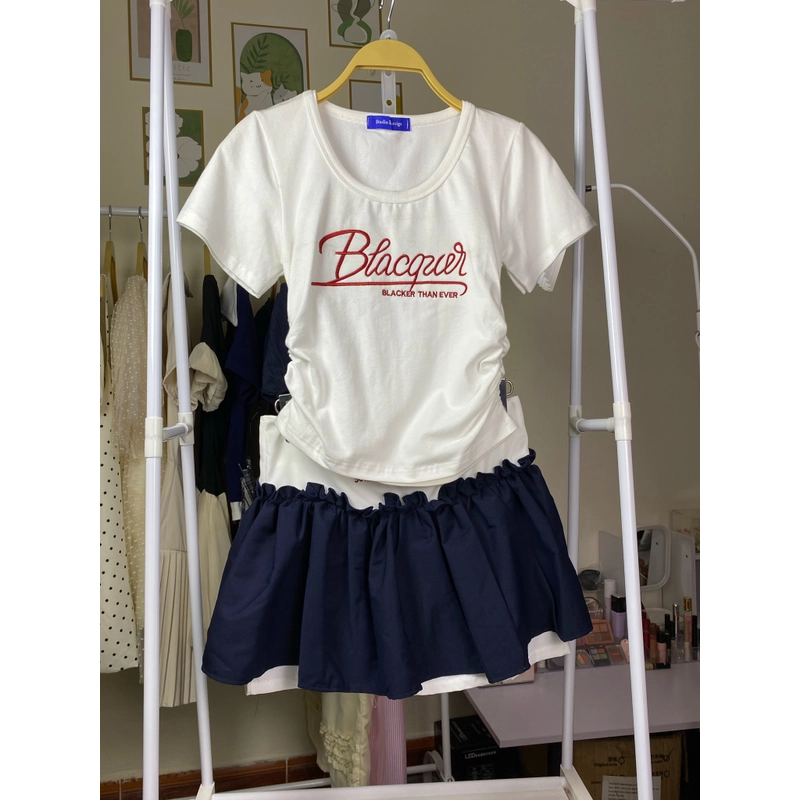 Set áo thun croptop mix chân váy 471091