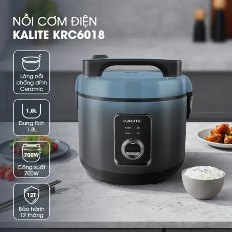 Nồi cơm điện Kalite KRC6018 công suất 700W dung tích 1.8L chống dính, chính hãng mới 100% 572961