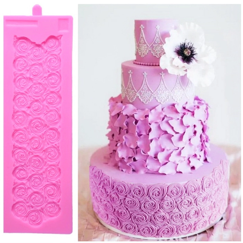 Khuôn silicon làm viền bánh, rau câu, fondant 30 hoa hồng xoáy - Mã số 1072 338149