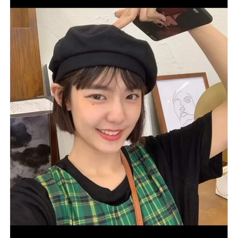 Mũ nồi cotton màu trơn đơn giản thời trang thu đông phong cách Anh quốc cổ điển 740762