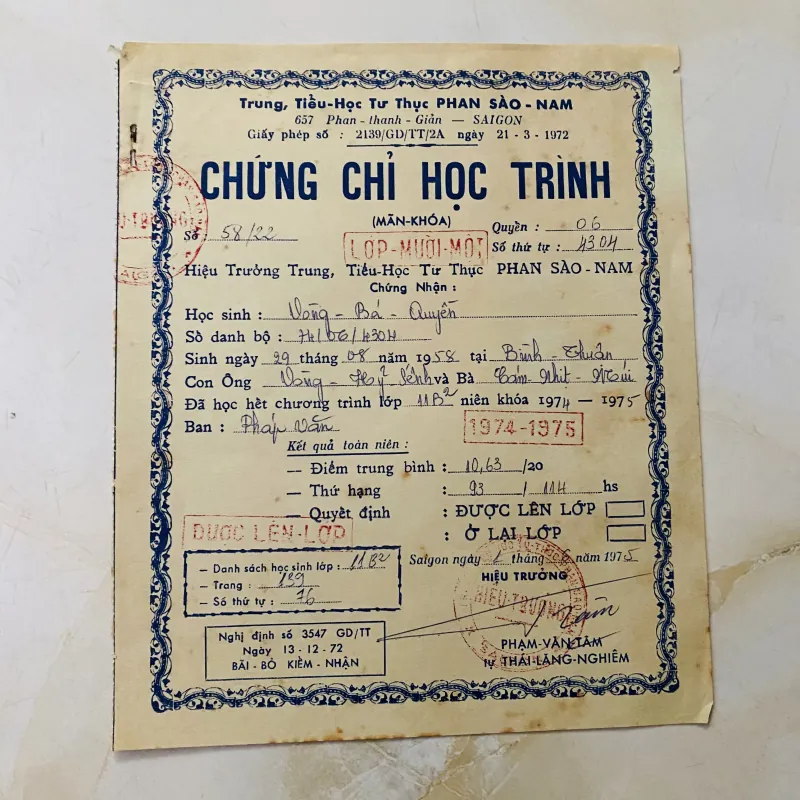 Bộ thành tích biểu xưa nam sinh Trung học tư thục Phan Sào Nam và Phan Chu Trinh Biên Hoà 1013154