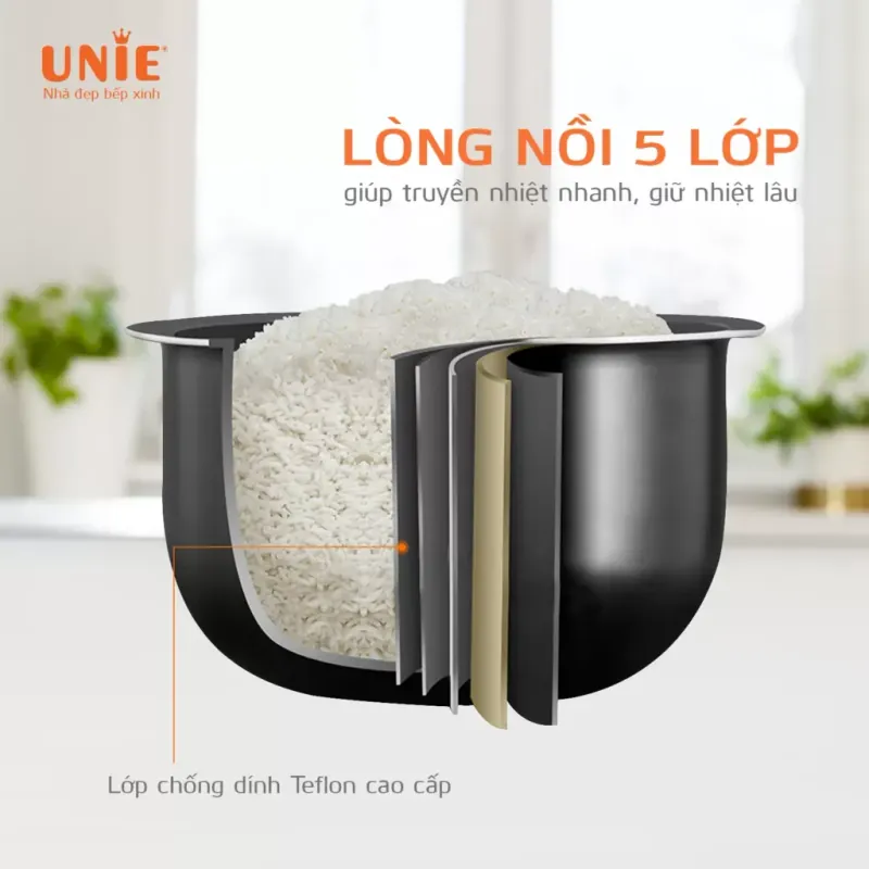 Nồi cơm điện UNIE UE-626 dung tích 1.8L, công suất 700W, lòng nồi chống dính 5 lớp 928155