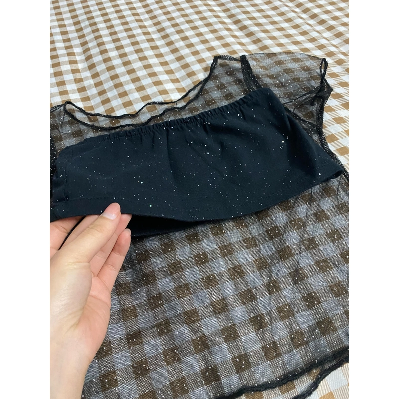 Áo croptop kim tuyến trong suốt kèm quây 462980