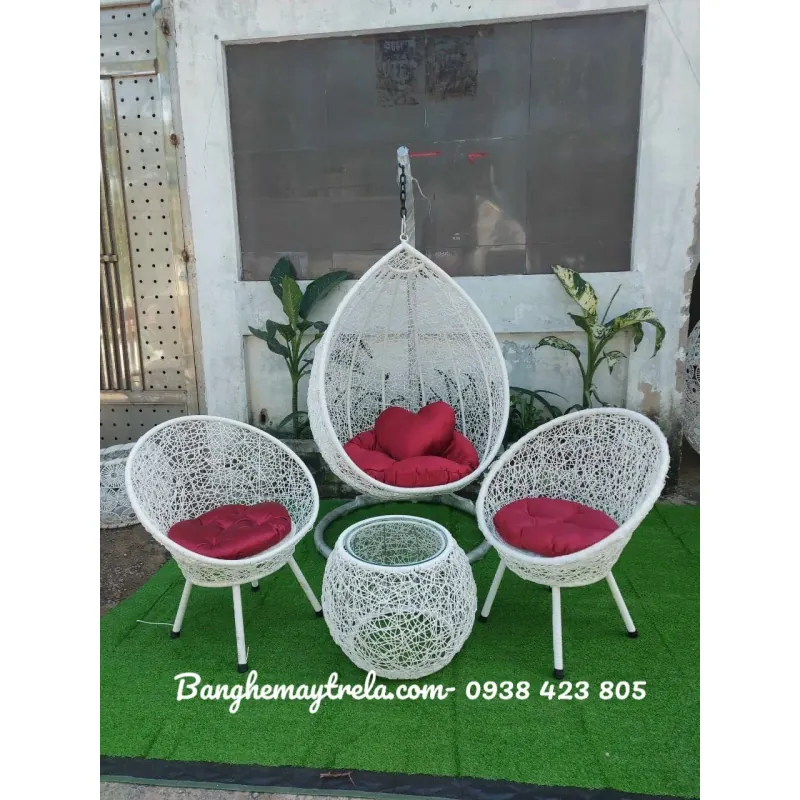 Xích đu kèm bàn ghế ban công mây nhựa 1008059