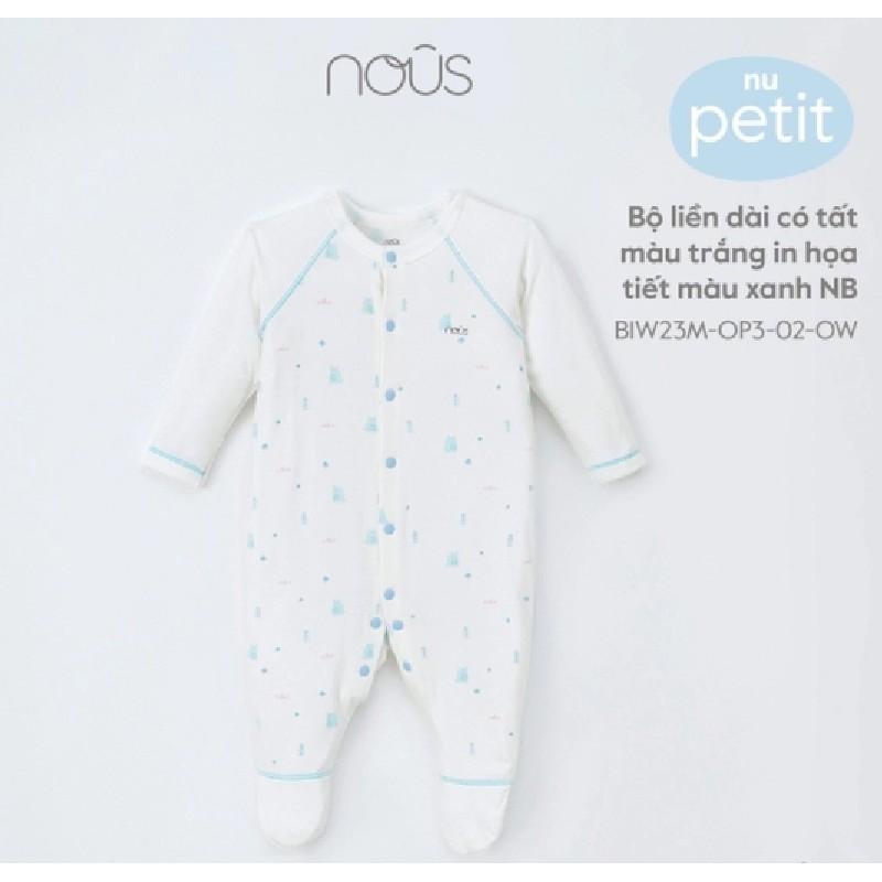 Body Nous NB dài liền tất màu trắng in hoạ tiết xanh da trời 25076