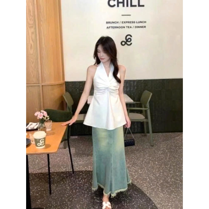 Áo Đũi Cổ Yếm Xoắn Ngực Hở Lưng Nhún Smocking Quyến Rũ Mặc Đi Chơi, Đi Biển 551182