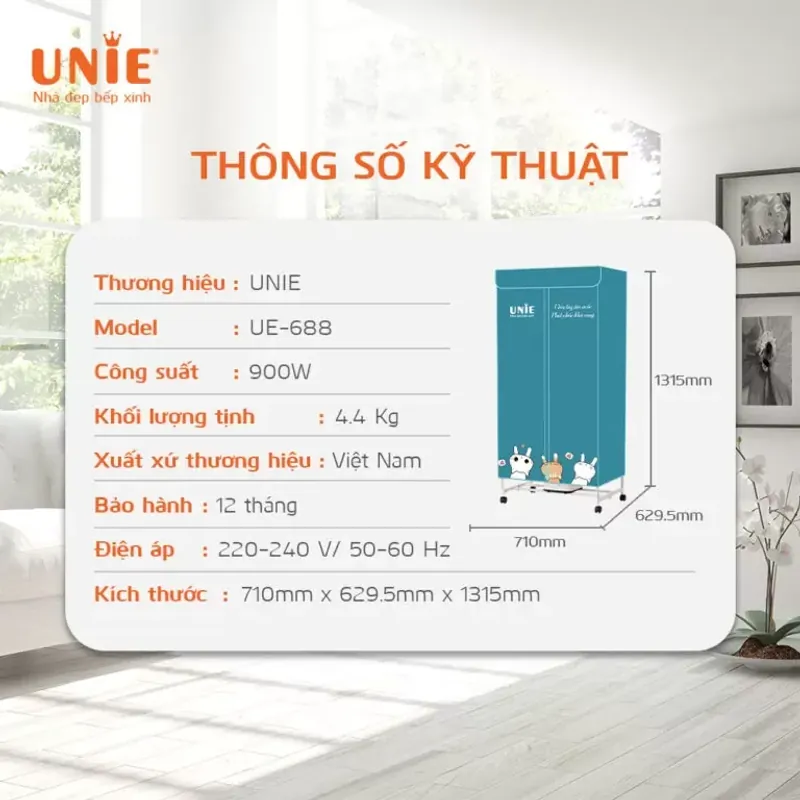 Máy Sấy Quần Áo UNIE UE-688 – Sấy 10–20Kg Cùng Lúc, Khô Nhanh Thần Tốc ⚡👕 717097