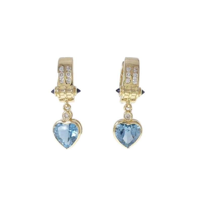 K18YG Bông tai hình trái tim đá Topaz xanh - Hàng hiệu Chính hãng 867068