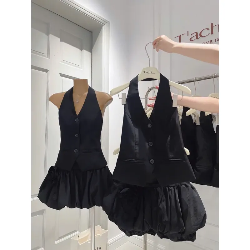 Set áo cổ yếm + chân váy 674516