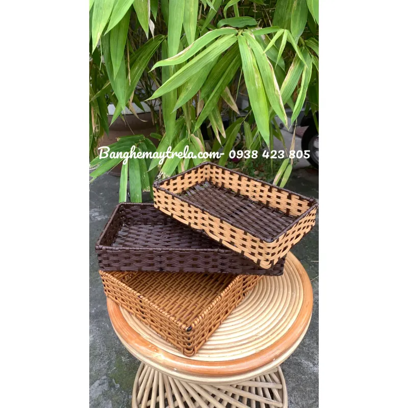 Khay nhựa giả mây đựng đồ chữ nhật 674310