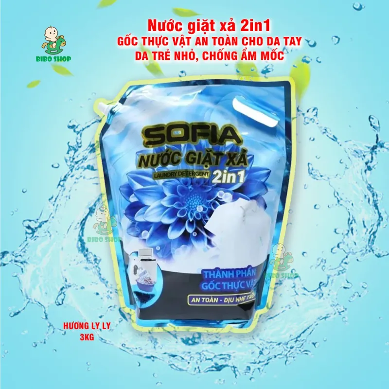 Nước giặt xả 2in1 3kg | GỐC THỰC VẬT AN TOÀN DA TAY, DA TRẺ NHỎ, CHỐNG ẨM MỐC (loại túi) 553597