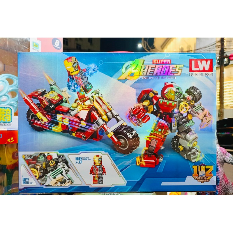 Đồ chơi lắp ráp 2in1 robot siêu anh hùng super heroes và xe máy LW 2156 164207