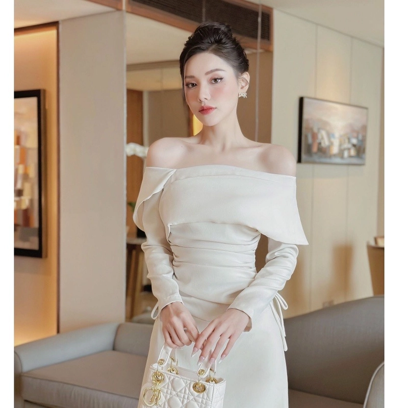 Váy Đầm Nữ Dáng Dài Trễ Vai SOLEIL ROOM Nhúng Hông Chống Nhăn Tôn Dáng LORA DRESS 496558