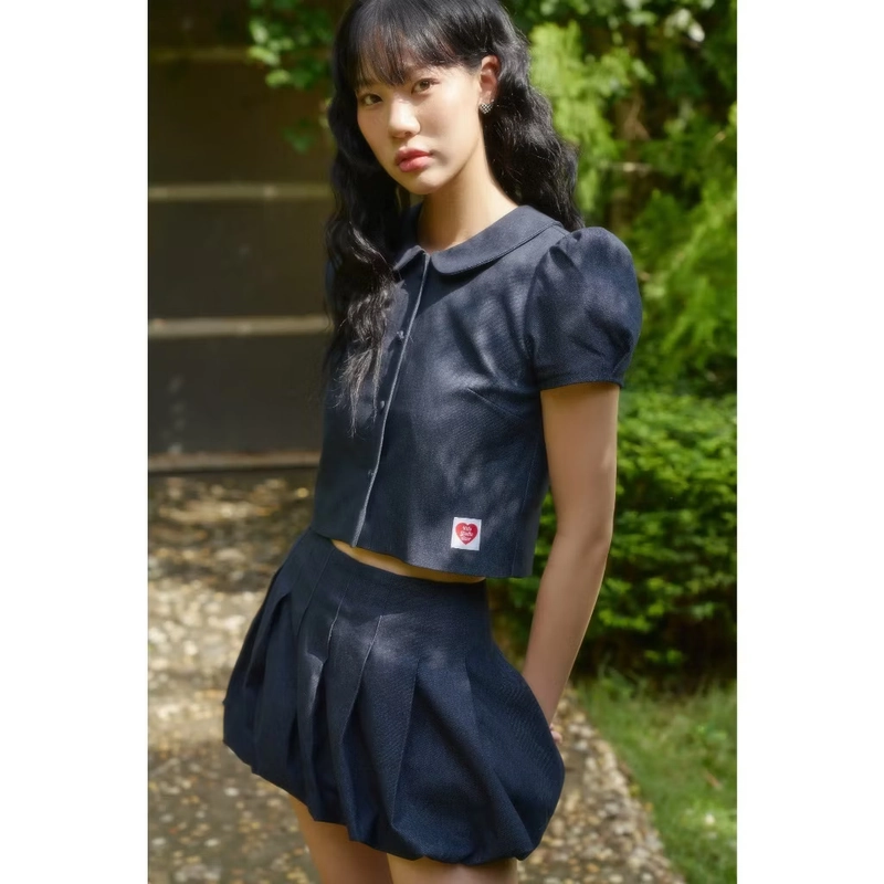 Áo sơ mi denim croptop - KIDOSTUDIOEAR 452384