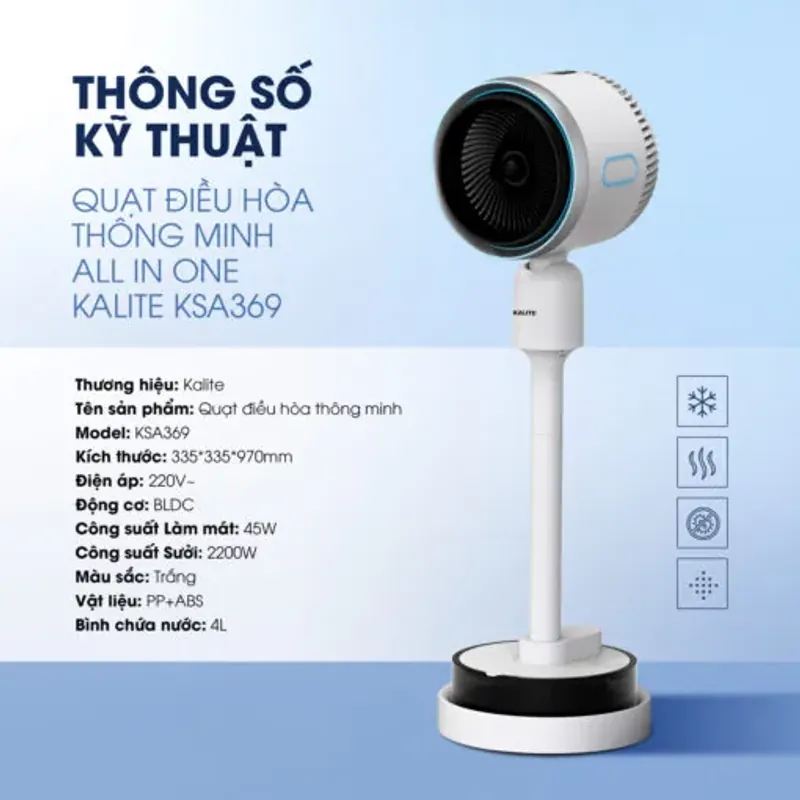Quạt điều hòa thông minh All in One Kalite KSA369 – Làm mát, sưởi ấm, phun sương 593955