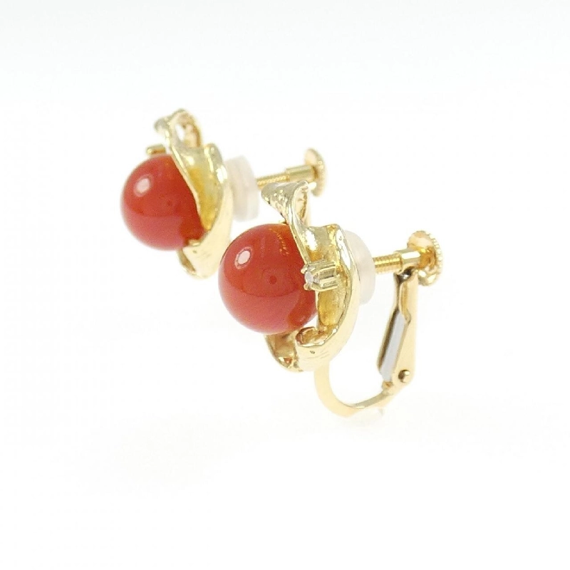 K18YG Đôi bông tai san hô 7.5mm - Hàng hiệu Chính hãng 870183